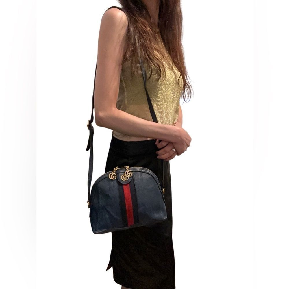 Gucci Navy Blue Leather Ophidia Dome Bag with Red Stripe - Picture 11 of 14